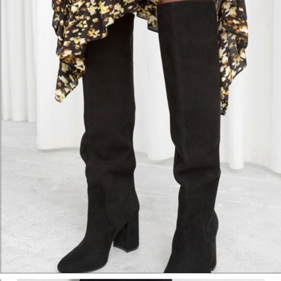 & Other Stories Black Suede Knee High Boot- Size 10.5 - Picture 1 of 14